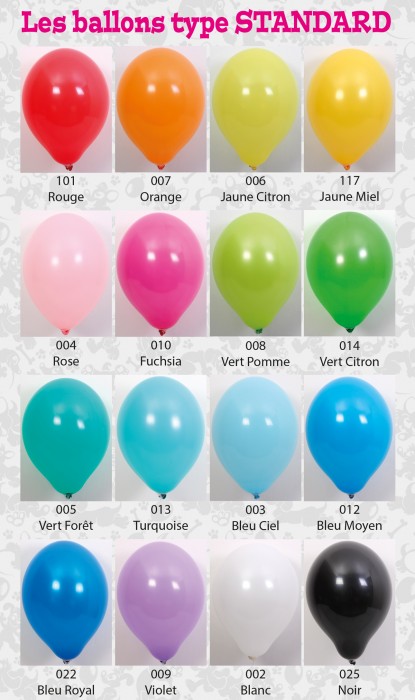 Toutes les couleurs de ballons standards