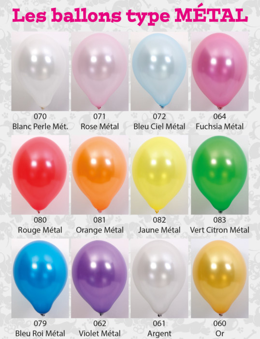 Toutes les couleurs de ballons métal
