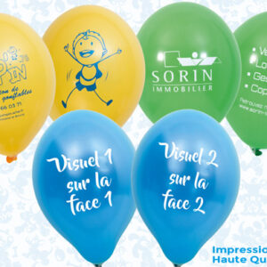 Ballons publicitaires biodégradables 2 faces différentes / 1 couleur