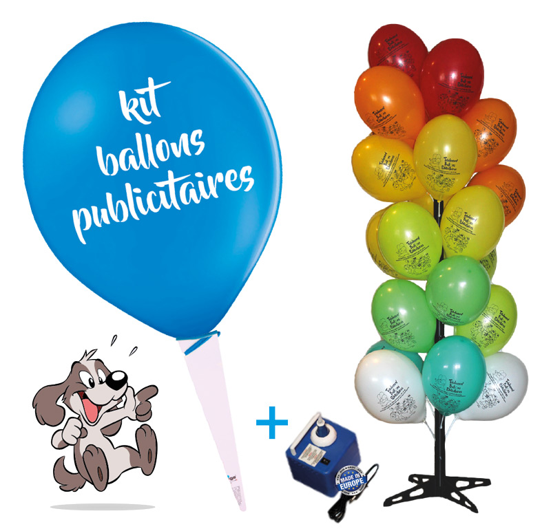 Kit ballons publicitaires avec arbre PVC, gonfleur et tiges carton
